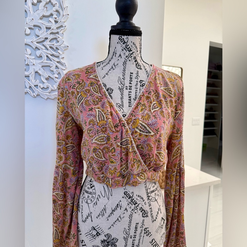 Patrons of Peace Pink and Yellow Paisley Floral Blouse